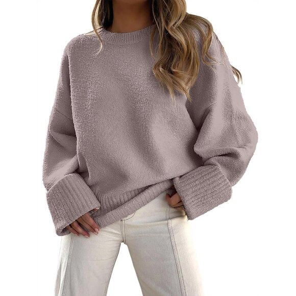 Women's Oversized Sweater Fuzzy Light Purple Long Sleeve Casual Chunky Pullover - Picture 1 of 9